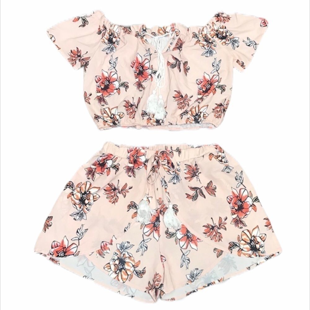 Boho Floral Crop Top and Shorts Set